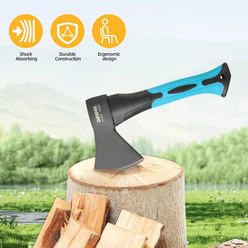 DESHIL 10” Outdoor Hatchet Forged Carbon Steel Heat Treated Hand Tool, Fiberglass Shock Reduction Handle with Anti-Slip Grip - Image 4